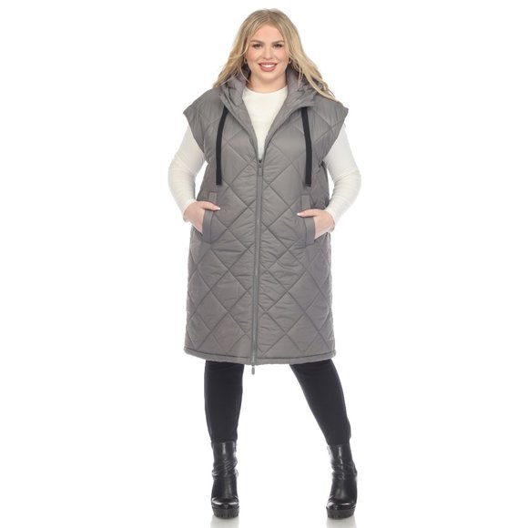 Plus Size Diamond Quilted Hooded Puffer Vest - Picture 5 of 5